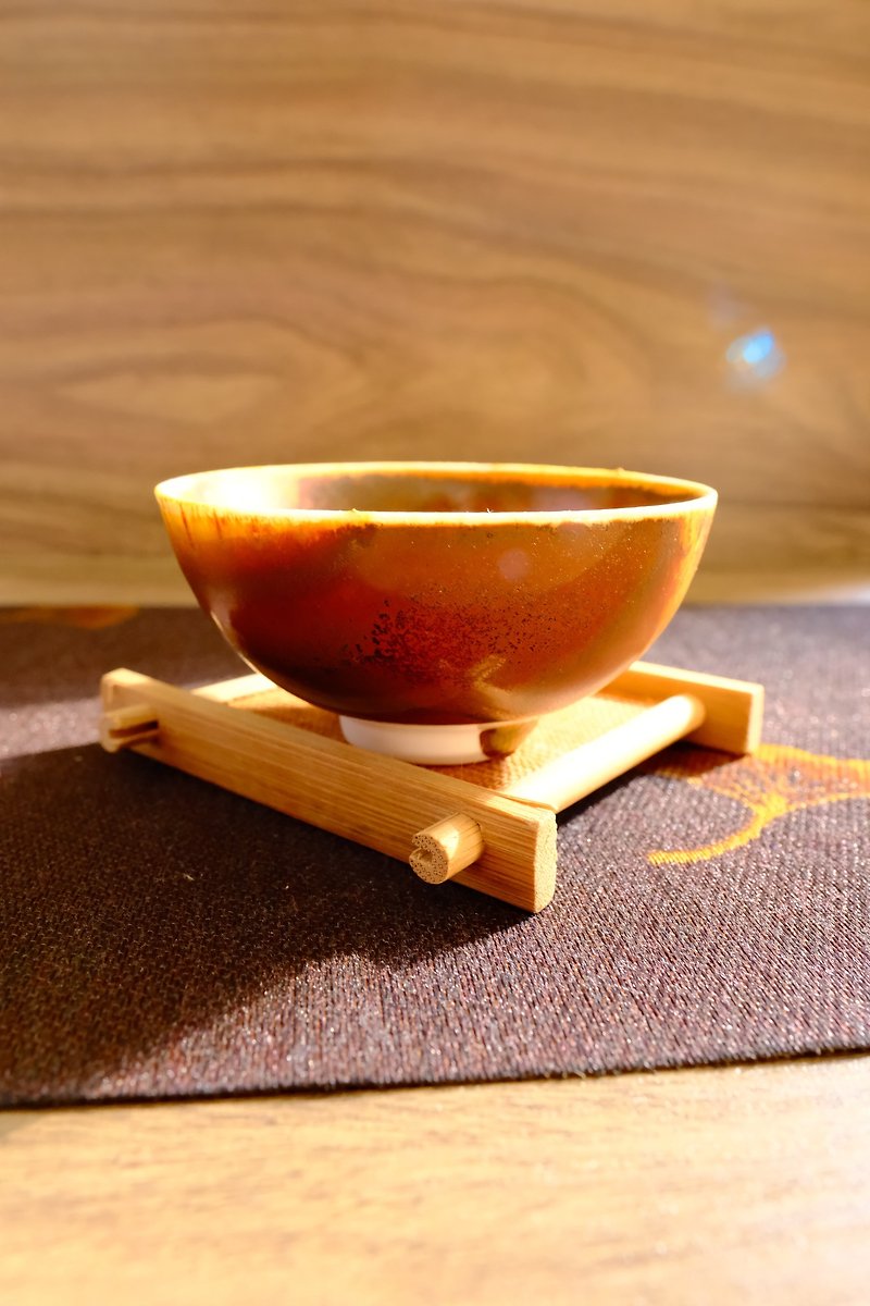 柴燒茶杯 - 落灰志野琥珀茶杯 - 陶藝/玻璃 - 陶 金色