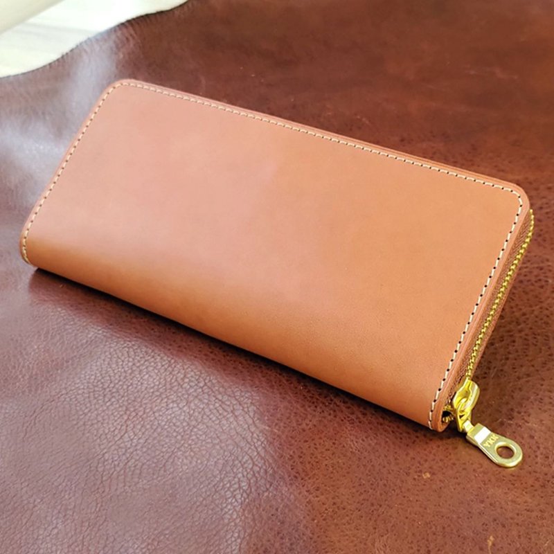 Leather Wallet | Handmade Wallet | Customized Gifts | Vegetable Tanned Leather - Long Clip No. 7 - Wallets - Genuine Leather Brown