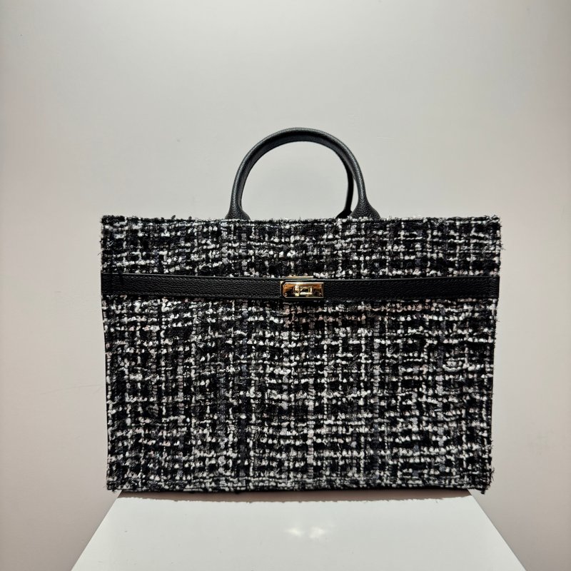 Urban Tweed 都會格調系列—Metro Tote 中型皮背帶托特包 - 側背包/斜背包 - 其他人造纖維 黑色