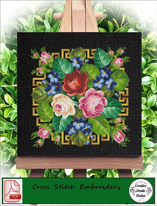 CreativeStudioElenka Vintage Cross Stitch Scheme Pattern flowers 2 - PDF Embroidery Scheme