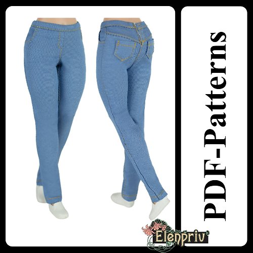 Elenpriv PDF Pattern Denim pants for 11 1/2 Curvy Collector MTM Fashionista Barbie