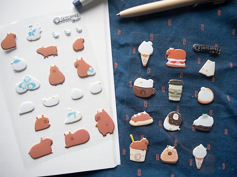 Happy Decoration Three-dimensional Bubble Stickers Capybara Store Manager and Ducks 【SKYCOFFEE】 - สติกเกอร์ - กระดาษ 