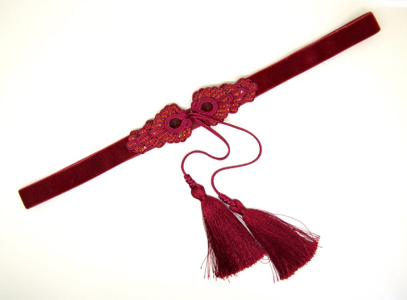 Embellished belt with tassels - 皮帶/腰帶 - 其他材質 紅色