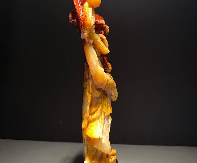 明末・古寿山石・高山朱砂紅彫「玉旋作」觀音・置物』極細工・時代物・