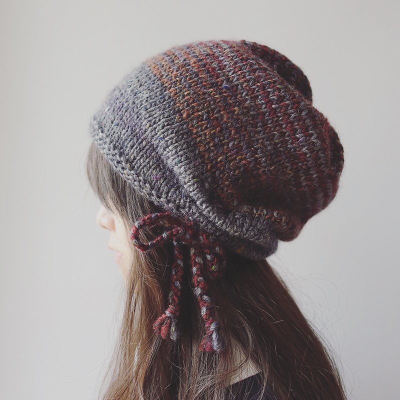 Bohemian gradient article wool cap adult size - Gray Department of hand-woven wool cap - หมวก - ขนแกะ สีเทา