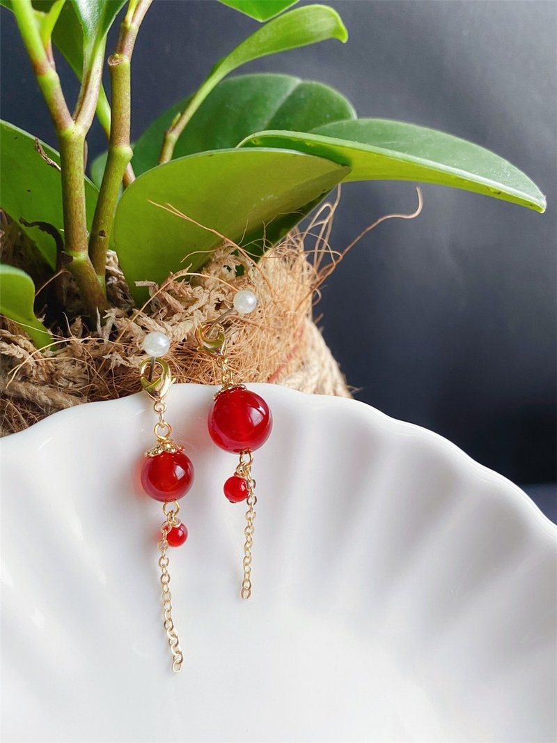 紅瑪瑙 手作吊墜 水晶 隨意扣 萬能扣 過年 春節 龍你好運 - 吊飾/掛飾 - 水晶 紅色