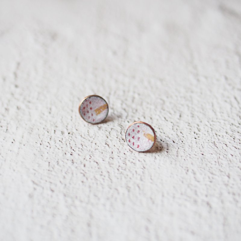 Everyday round enamel earrings-red and white dots on ears - Earrings & Clip-ons - Enamel Multicolor