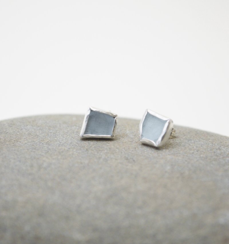Raw stone - Blue Aquamarine‧Silver Studs ( a pair ) - Earrings & Clip-ons - Sterling Silver Blue