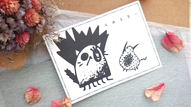 ◆ Cat Monster Postcard-Black and White Line 2 ◆ - Cards & Postcards - Paper White