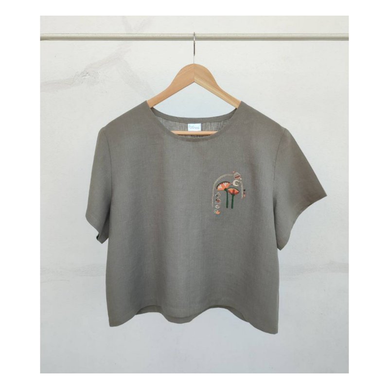 Dark green linen shirt - 女上衣/長袖上衣 - 棉．麻 綠色