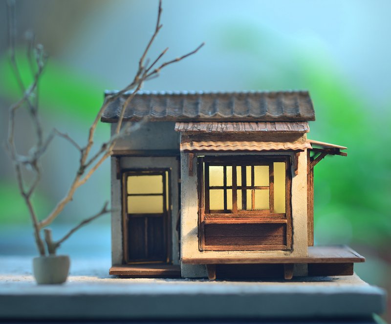 水泥老屋創作--日式木門老平房(訂製) - 擺飾/家飾品 - 水泥 咖啡色