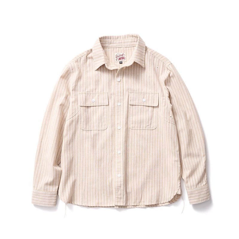 Railway Work Shirt-Beige Beige - เสื้อเชิ้ตผู้ชาย - ผ้าฝ้าย/ผ้าลินิน 