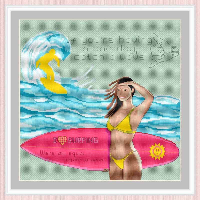 Surfing Cross Stitch Pattern | Surfer | Surfer Girl | SurfRider - คอร์สงานฝีมือ/หนังสือคู่มือ - วัสดุอื่นๆ 