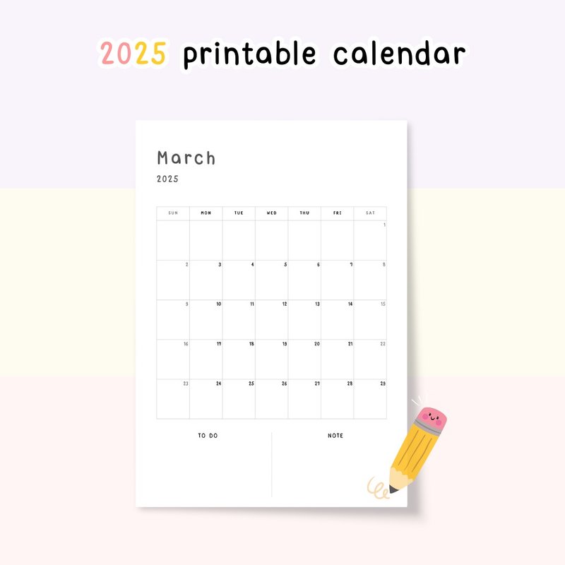 2025 Printable Monthly Calendar | Minimal Calendar  | Cute Font Style - 其他數位設計 - 其他材質 