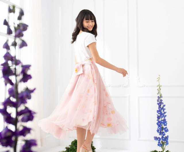 Poli Printing] Double-layer Printed Waterfall Gauze Skirt