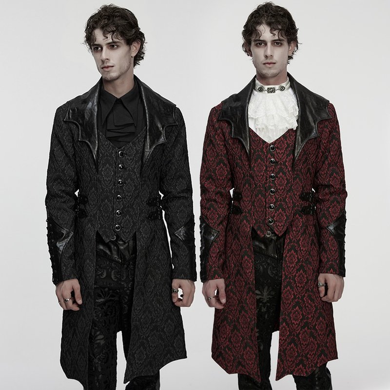 哥德血族侍衛宮廷蝙蝠翻領外套 - 黑 / 紅 - 男西裝外套 - 其他材質 紅色