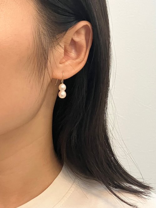 KOKO PEARL JEWELRY 罕見雙胞胎 無調色 akoya珍珠耳環 18k耳環 珍珠耳鉤子 日本製