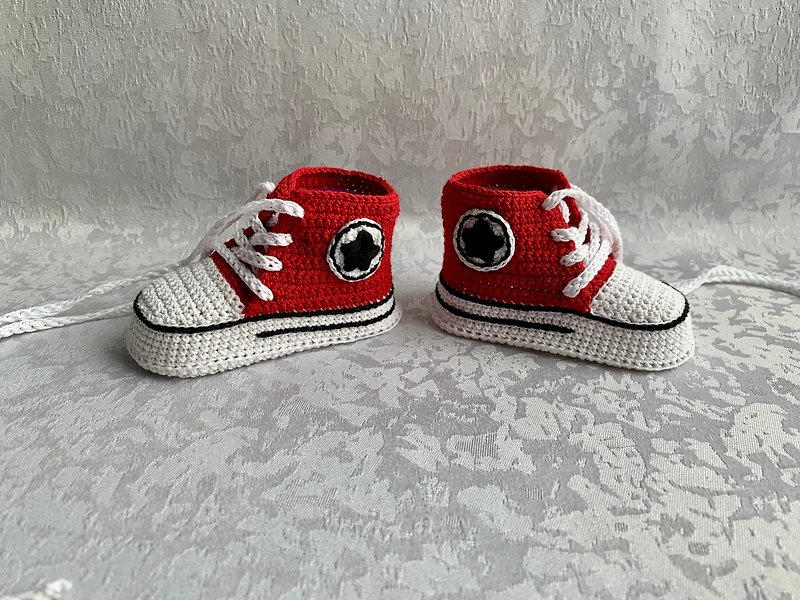 Cute Converse baby booties Baby shoes for a baby girl boy Kids Fashion Socks - รองเท้าเด็ก - ผ้าฝ้าย/ผ้าลินิน สีแดง