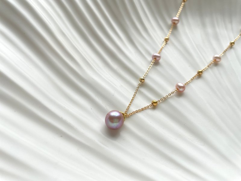 Starry Moon Natural Pearl Purple Pearl Silver Necklace - Necklaces - Pearl Purple