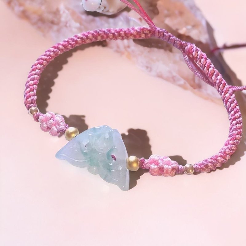 Ice-floating blue flower jade butterfly braided bracelet | Natural Burmese jade A grade jade | Gift giving - Bracelets - Jade Multicolor