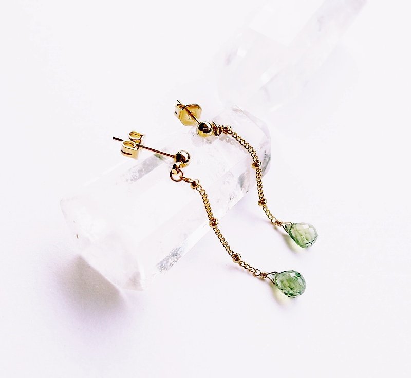 Classical Forest Natural Apatite Earrings 14K GF Gifts Natural Stone Light Jewelry Crystal - ต่างหู - เครื่องเพชรพลอย สีเขียว
