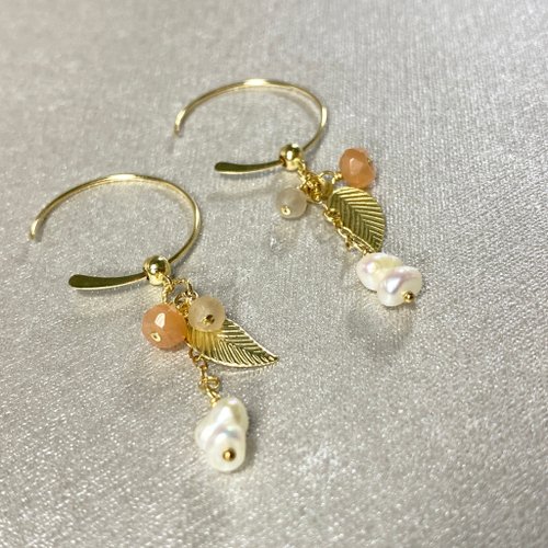 肆蒔美好.MF 葉畔月光 小珍珠兩戴式C型耳圈