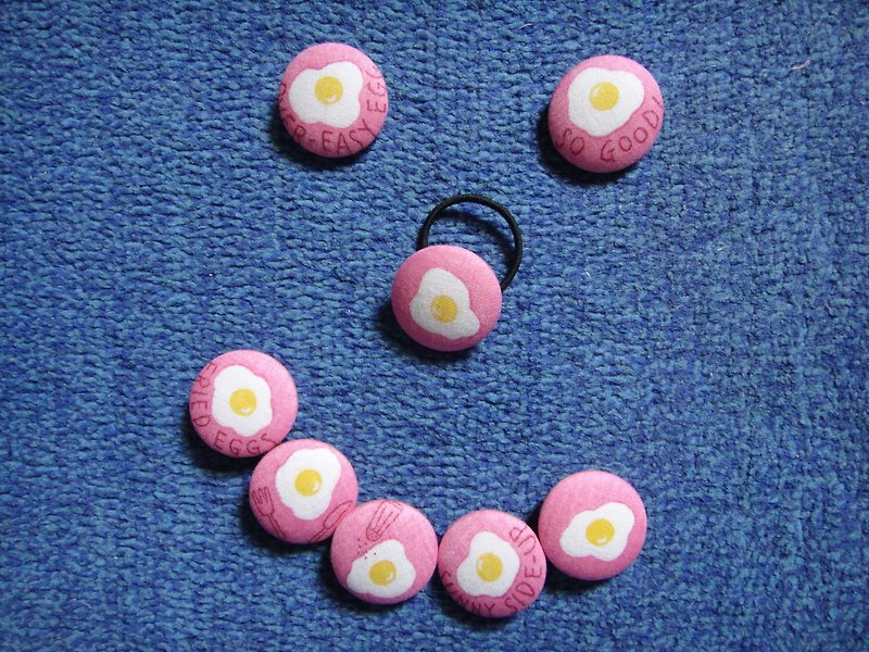 日本布限定 目玉焼き 鈕釦髮圈 C64CIX36 - 髮夾/髮飾 - 棉．麻 粉紅色