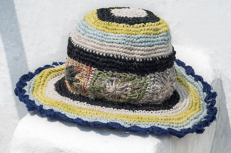手工編織棉麻帽 編織帽 漁夫帽 遮陽帽 草帽 登山帽-法式花朵風 - 帽子 - 棉．麻 多色