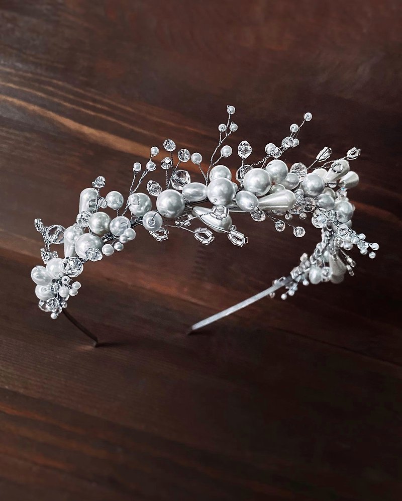 Pearl headpiece, Wedding tiara, Bridal crown, Pearl headband, White tiara,Diadem - Hair Accessories - Other Materials White