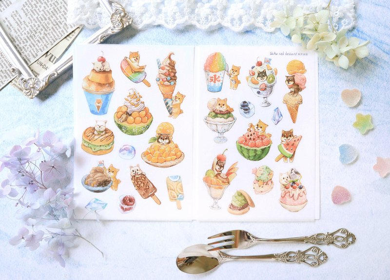 Shiba Inu ice cream - transfer stickers - สติกเกอร์ - พลาสติก หลากหลายสี
