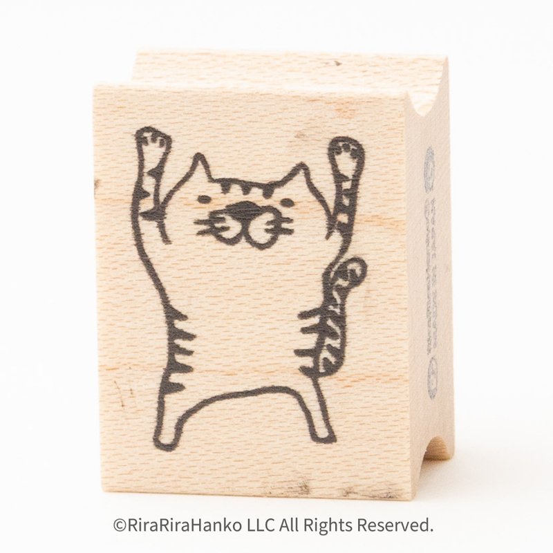 ばんざい猫のサブロー*20mm×26mm*ラバースタンプ*R993 - 印章/印台 - 木頭 