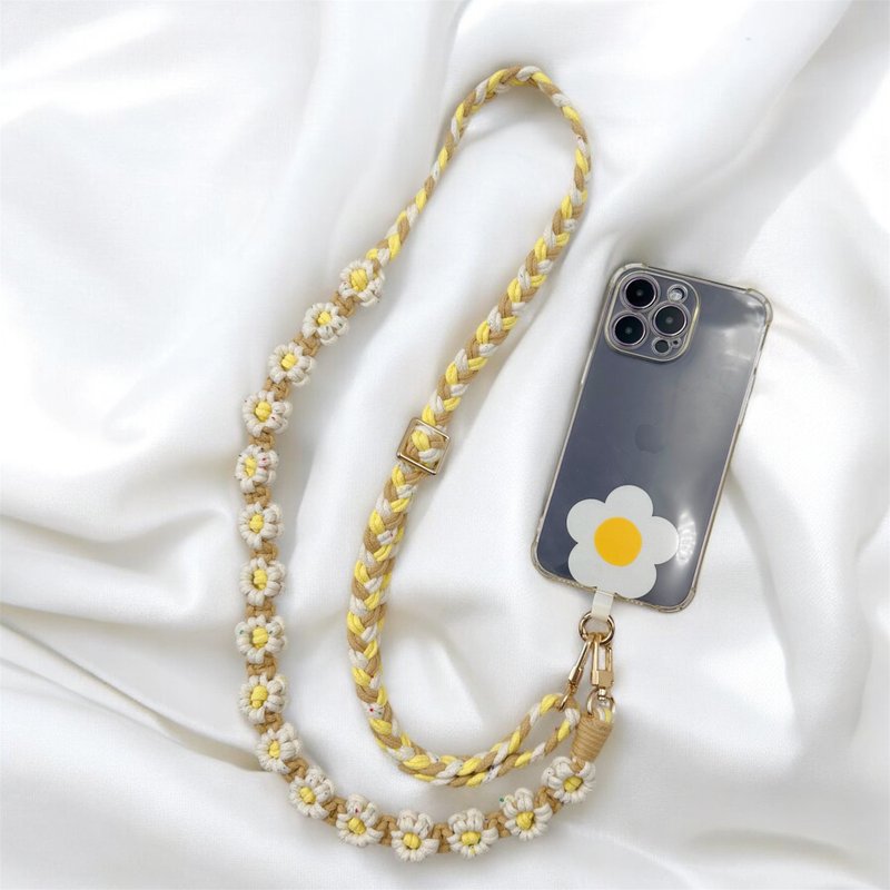 Adjustable length daisy phone lanyard - เชือก/สายคล้อง - ผ้าฝ้าย/ผ้าลินิน ขาว