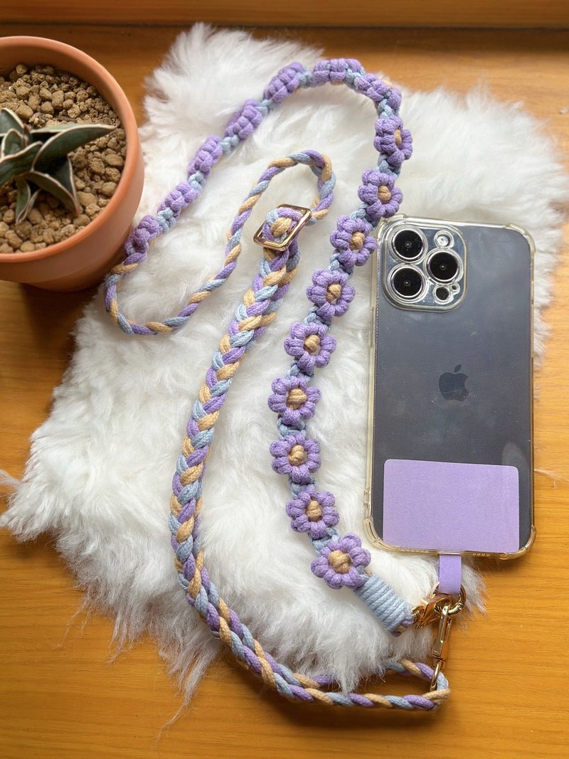 Adjustable length daisy phone lanyard - เชือก/สายคล้อง - ผ้าฝ้าย/ผ้าลินิน ขาว