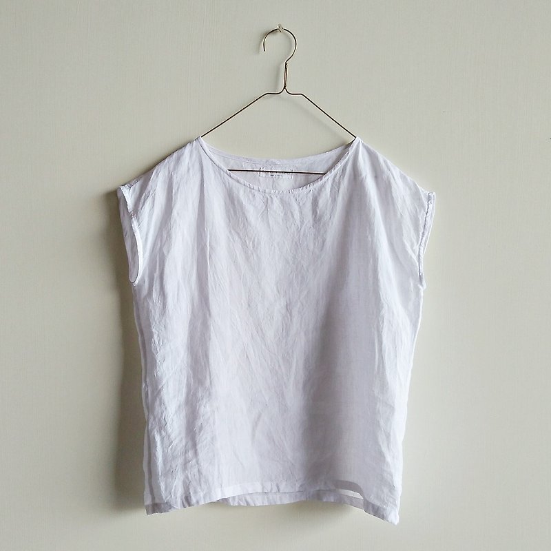 Small bag sleeve shirt washed linen white - เสื้อผู้หญิง - ผ้าฝ้าย/ผ้าลินิน ขาว