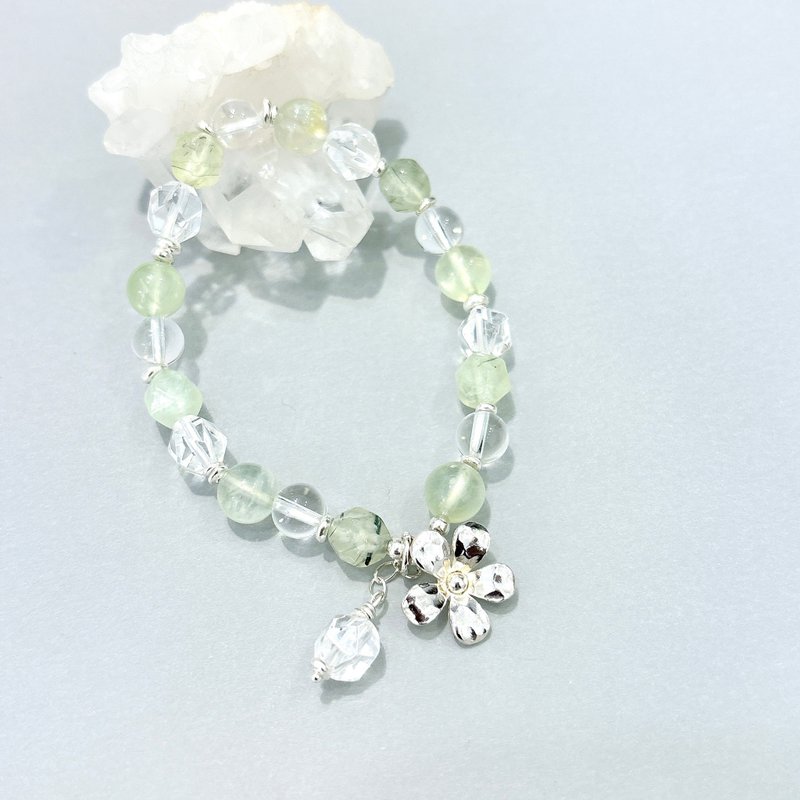 Ops Prehnite Sliver Bead -葡萄石/純銀/手鍊/心輪/淺綠色/碎銀 - 手鍊/手環 - 純銀 綠色