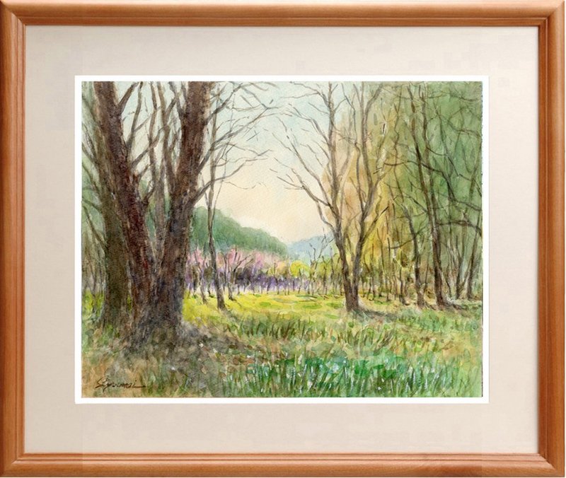 水彩画原画　湿原の春 - 海報/掛畫/掛布 - 紙 綠色