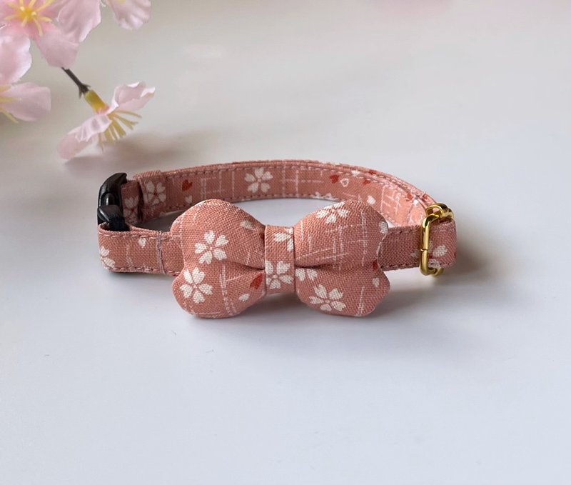 桜舞う、ぷっくり桜の花びらリボン首輪 - 項圈/牽繩 - 棉．麻 粉紅色
