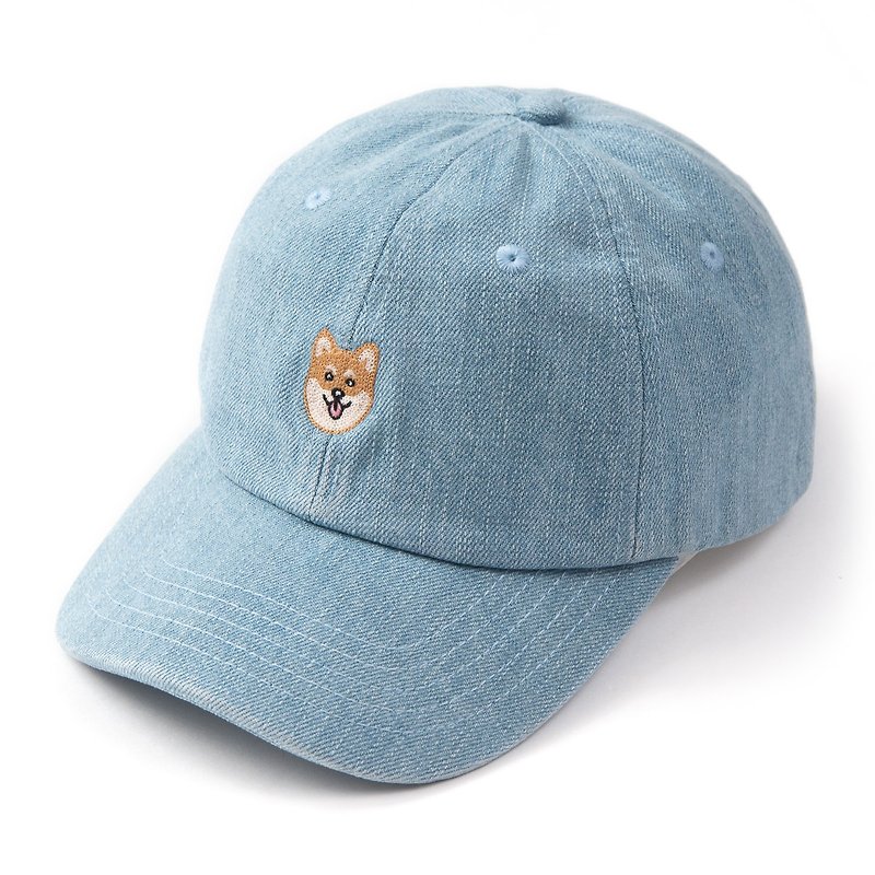 【Pjai】Embroidery Dad Hat - Denim  (AC094) - Hats & Caps - Cotton & Hemp Blue