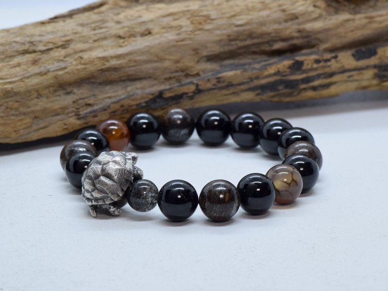 Limited to one item Tortoise stone natural stone bracelet - สร้อยข้อมือ - เครื่องประดับพลอย สีดำ