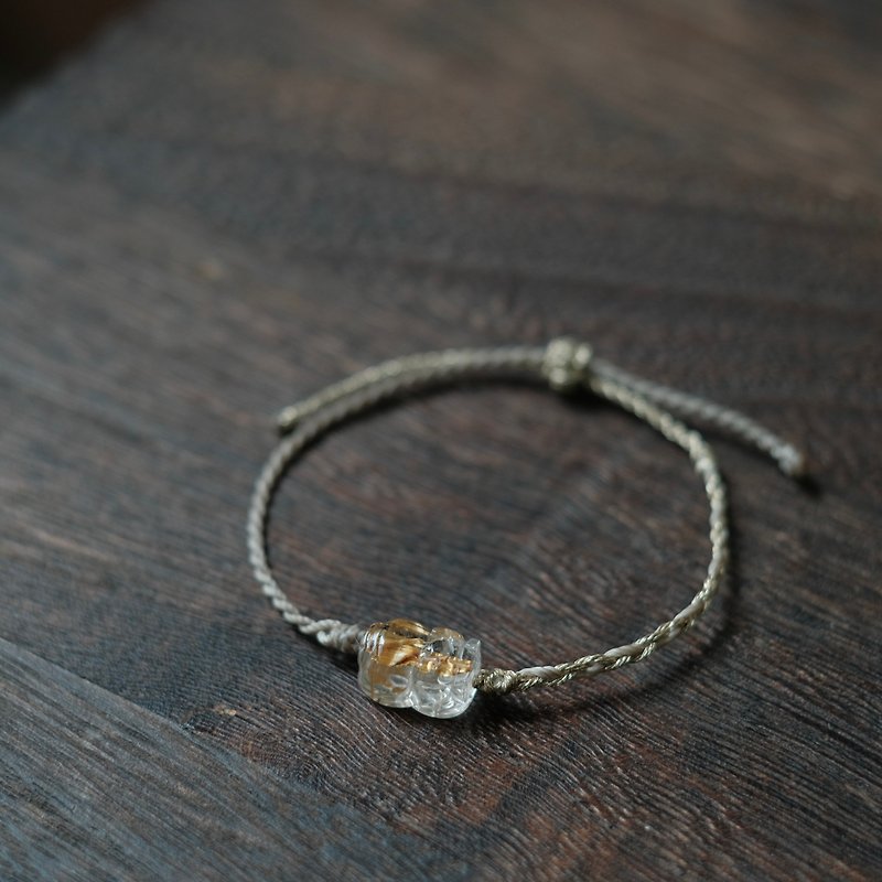 Emerald gift. Nian Cui - Plate Titanium Wax Wax Thread Bracelet - Bracelets - Semi-Precious Stones Gold