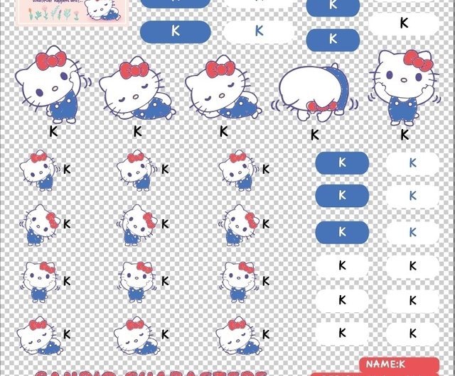 ピンクとブルー×サンリオコラボ 3Dお名前シール ハローキティ