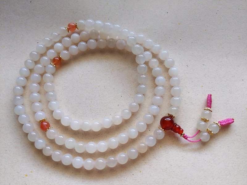 ORLI Jewelry 天然和闐玉藕粉108顆念珠 和田玉藕粉佛珠 - 項鍊 - 寶石 白色