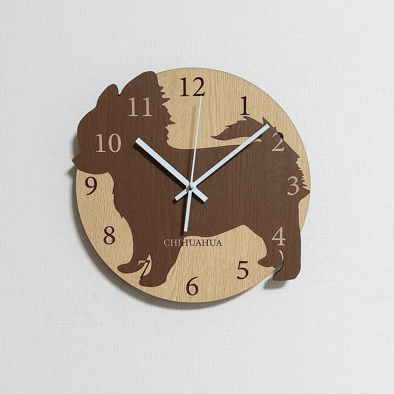 Limited time big discount of 3000 yen off Personalized dog wall clock Chihuahua Brown Silent clock - Clocks - Wood 
