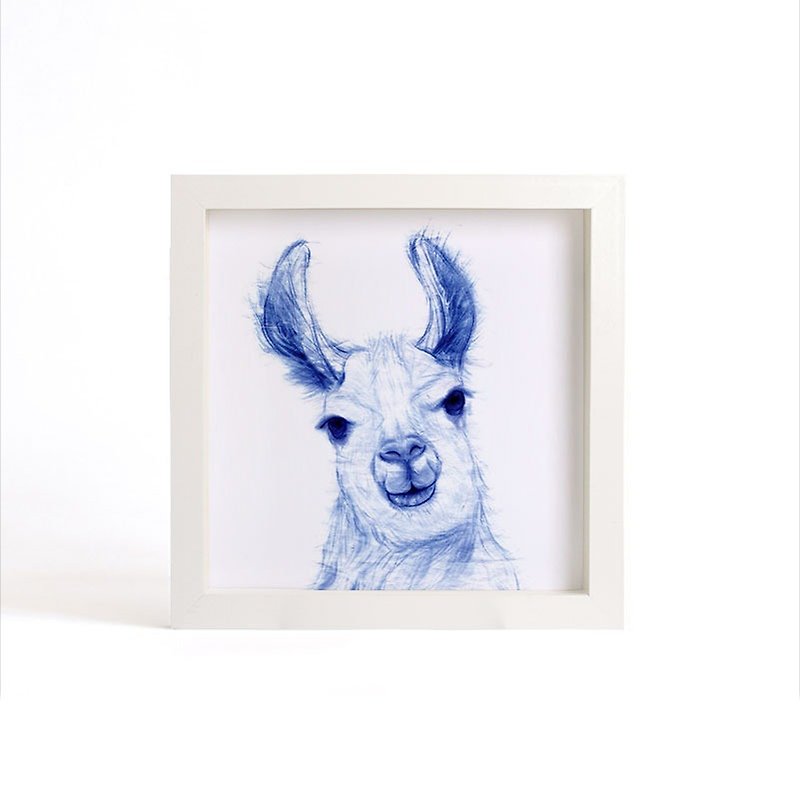 "Visit" Blue and White Series Reproduction Painting-Alpaca (without frame) - Posters - Paper Blue