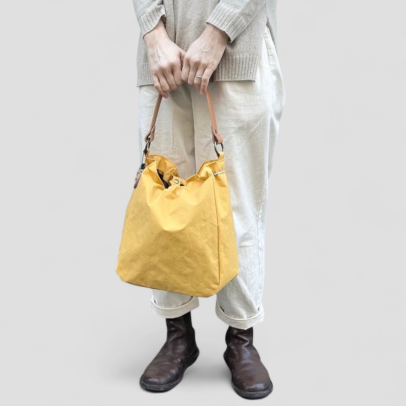 BALON Yellow KONBU Water-repellent nylon semi-shoulder bag Made to order - Messenger Bags & Sling Bags - Nylon Yellow