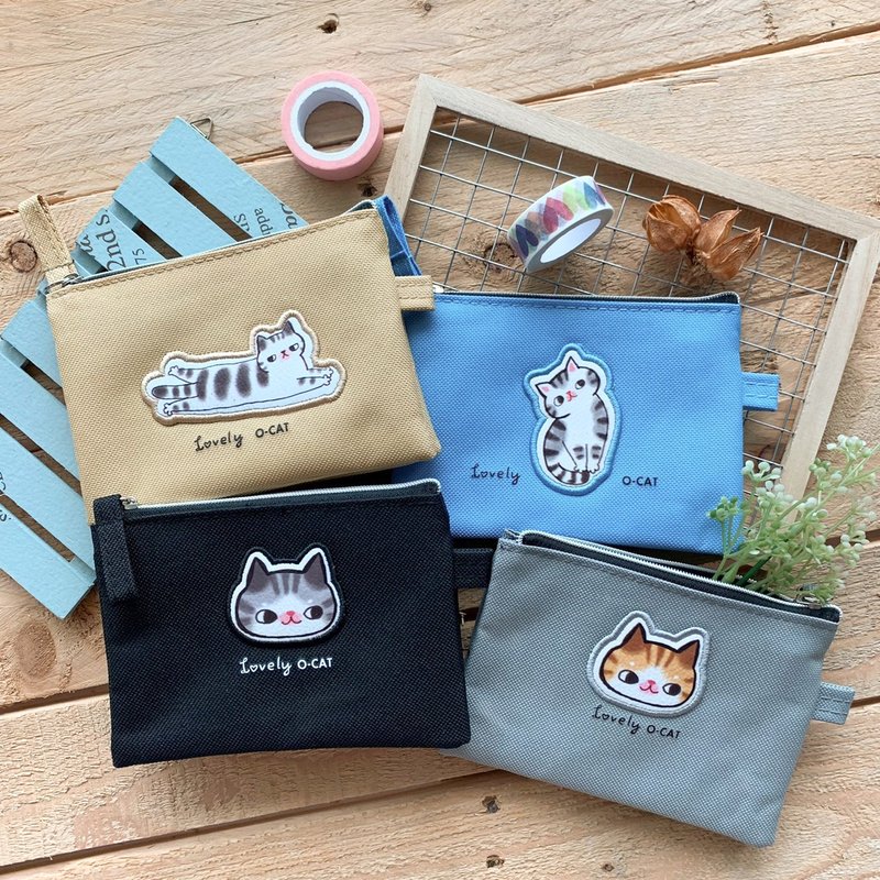 O-CAT－貓咪刺繡皮標三明治零錢包 - 錢包/皮夾/長短夾 - 尼龍 