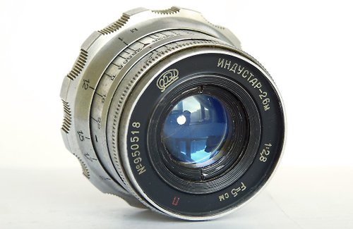 Russian photo Industar-26M red P 2.8/50 silver lens for rangefinder M39 LTM mount USSR FED