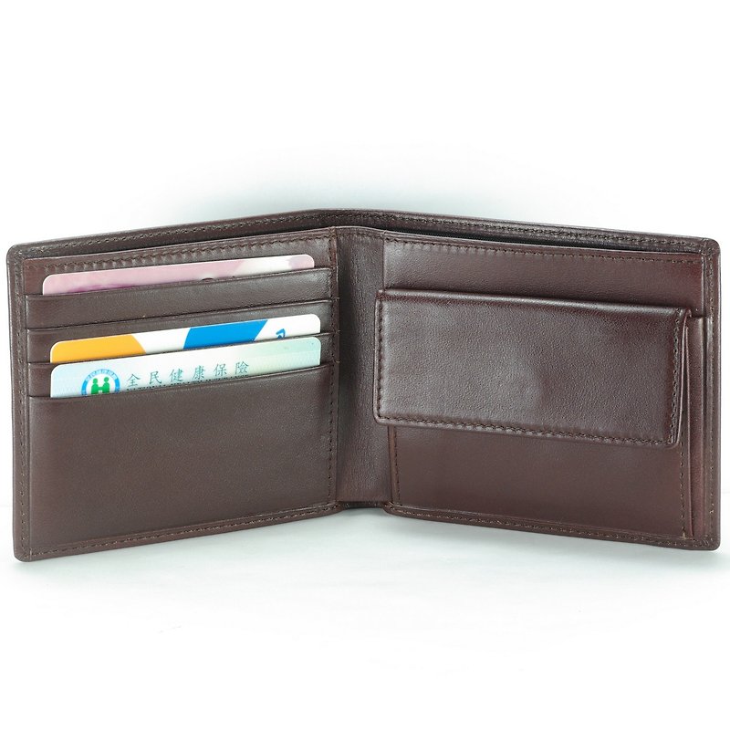 Yazang Men's Short Clip Leather Wallet 4 Cards Coin Bag Brown Paid Custom Lettering Service - กระเป๋าสตางค์ - หนังแท้ สีนำ้ตาล