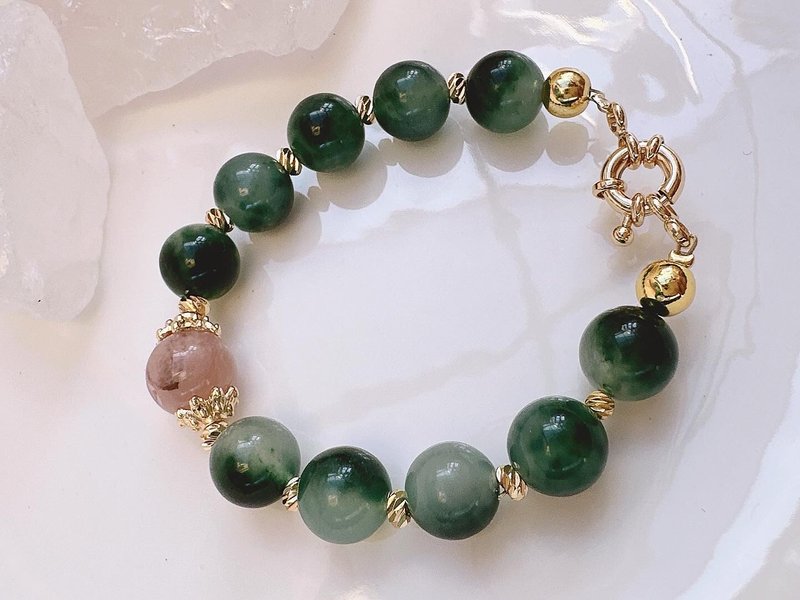 C&W natural large particles of wealth and auspicious green ghost crystal 14ks925 bracelet - สร้อยข้อมือ - หยก สีทอง