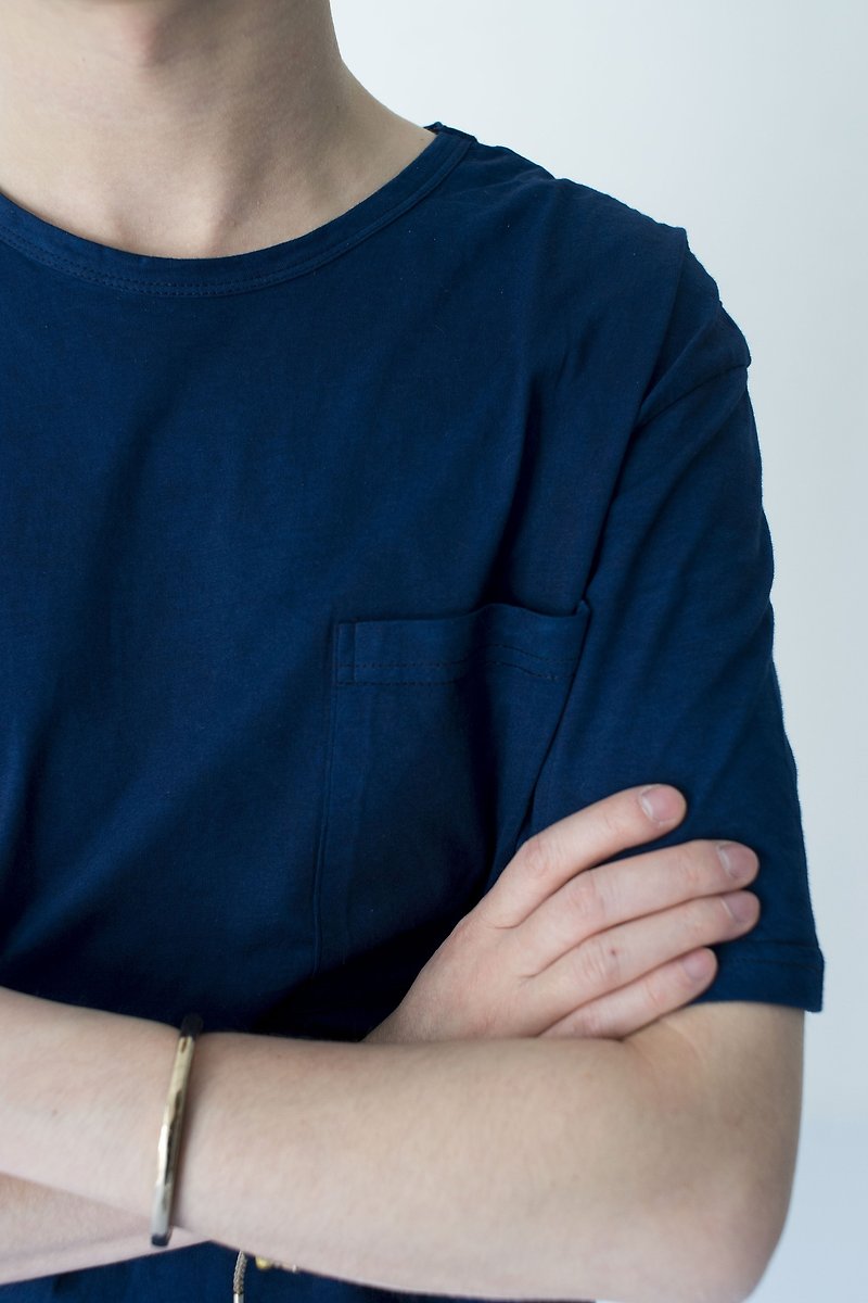 Tシャツ青染め半袖Tシャツ自己推奨ノイズパラグラフ詩オリジナルデザイン - トップス ユニセックス - コットン・麻 